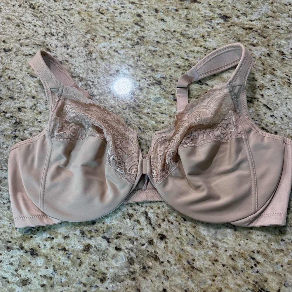 Glamorise Cafe Wonderwire Lace Trim Front Clasp Underwire Bra Full Coverage NWOT